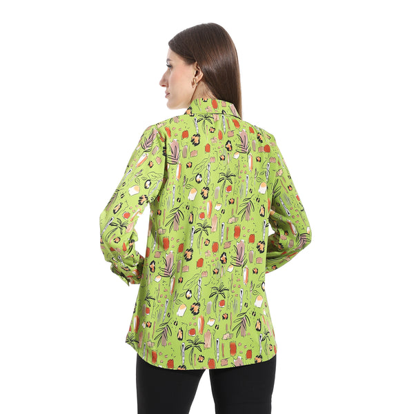Turned_Down_Collar_Long_Sleeves_Blouse__-_Green