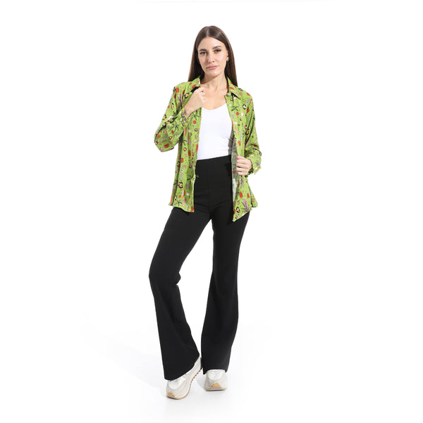 Turned_Down_Collar_Long_Sleeves_Blouse__-_Green