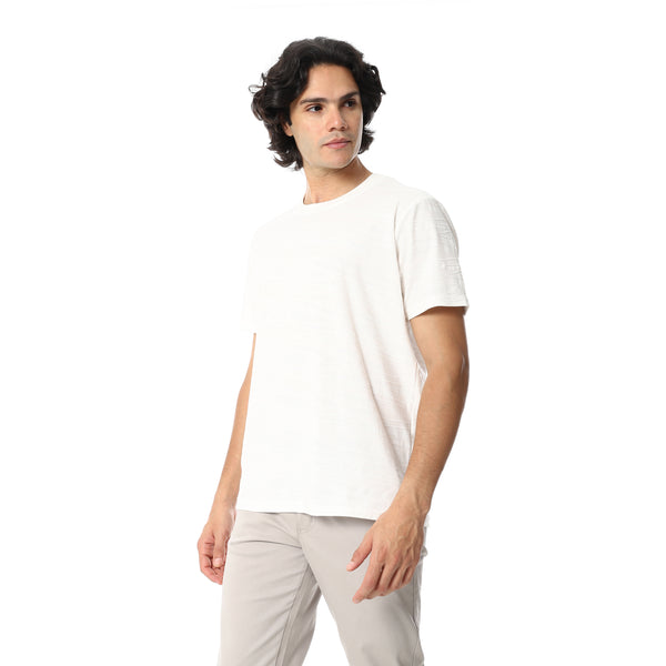 Perforated_Half_Sleeves_Round_Collar_T-Shirt_-_White