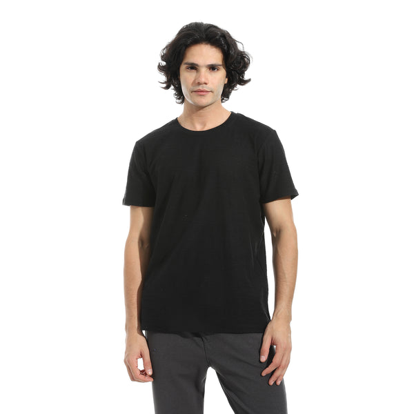 Black_Plain_self_Pattern_Half_Sleeves_T-Shirt