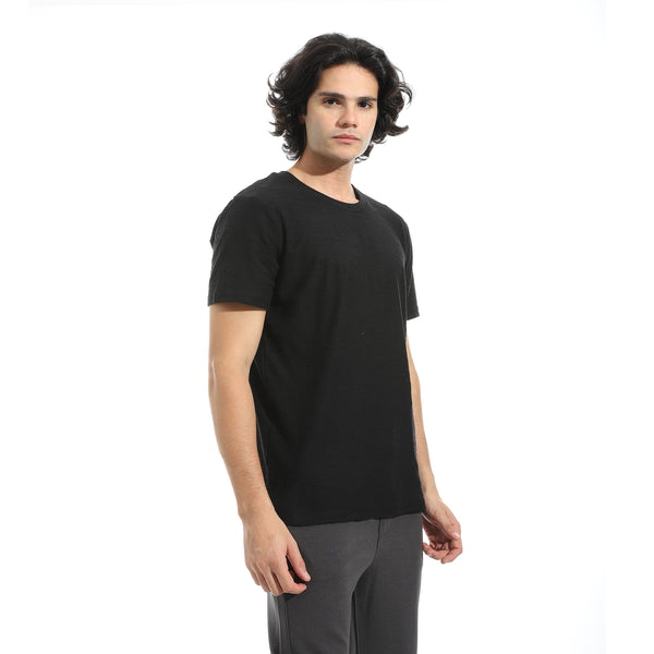 Black_Plain_self_Pattern_Half_Sleeves_T-Shirt