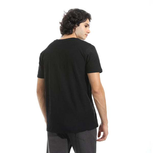 Black_Plain_self_Pattern_Half_Sleeves_T-Shirt