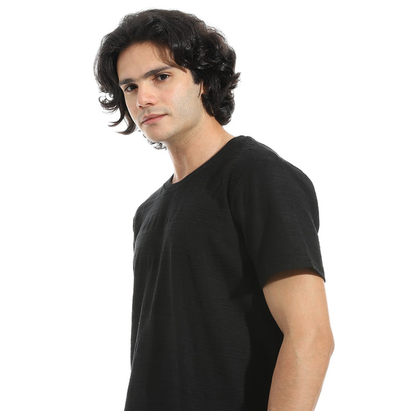 Black_Plain_self_Pattern_Half_Sleeves_T-Shirt