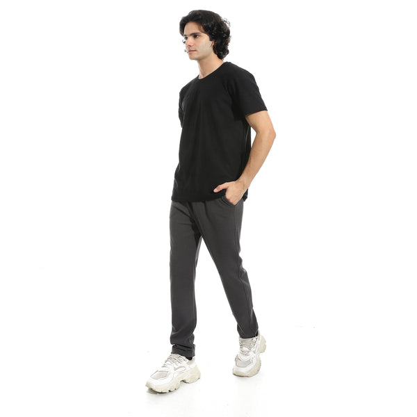 Black_Plain_self_Pattern_Half_Sleeves_T-Shirt