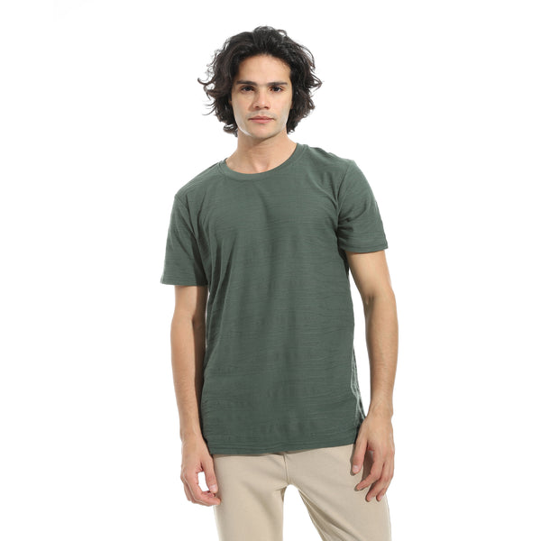 Olive_Plain_self_Pattern_Half_Sleeves_T-Shirt_Green
