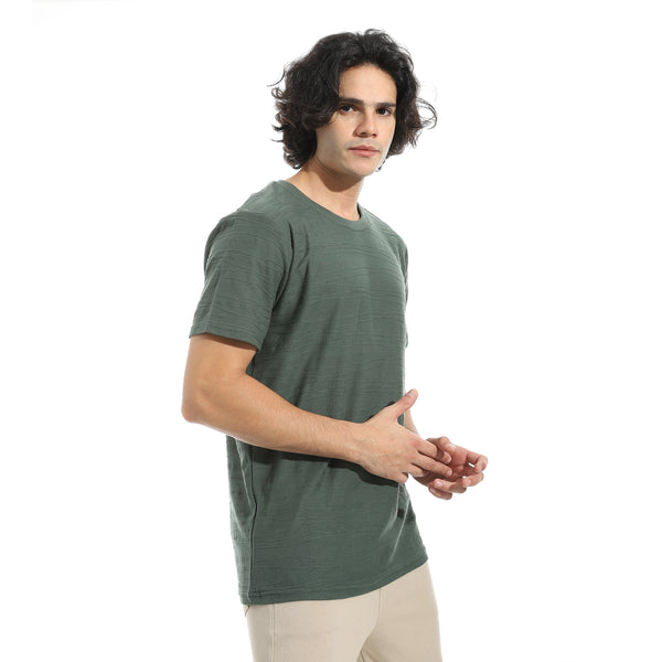 Olive_Plain_self_Pattern_Half_Sleeves_T-Shirt_Green