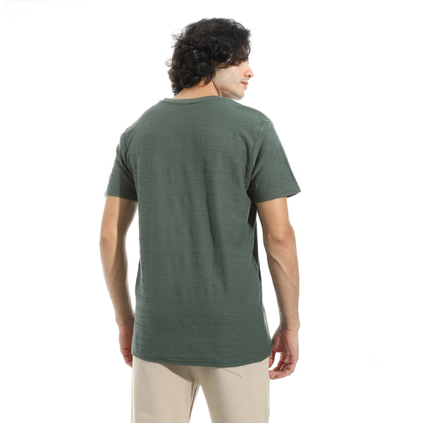 Olive_Plain_self_Pattern_Half_Sleeves_T-Shirt_Green