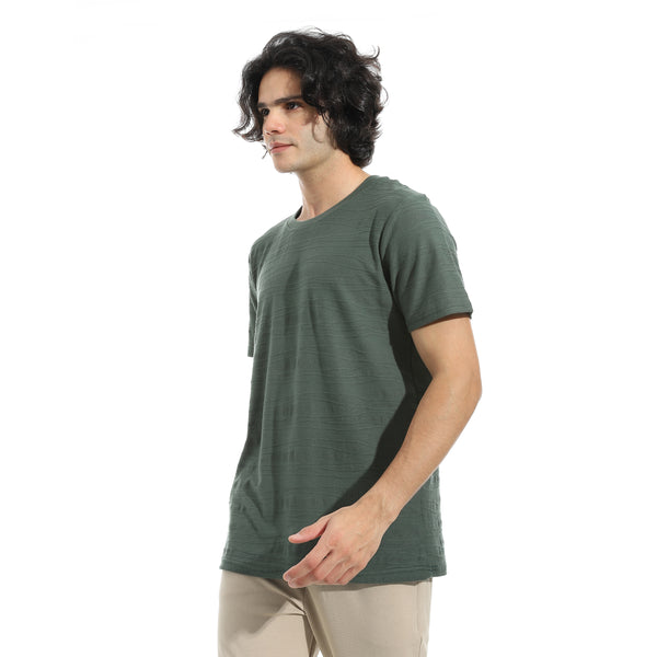 Olive_Plain_self_Pattern_Half_Sleeves_T-Shirt_Green