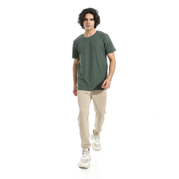 Olive_Plain_self_Pattern_Half_Sleeves_T-Shirt_Green