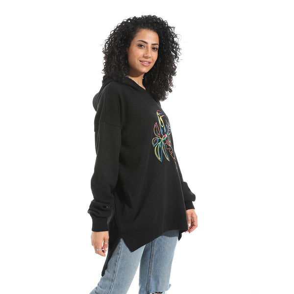 Printed_Long_Sleeves_Hoodie_-_Black