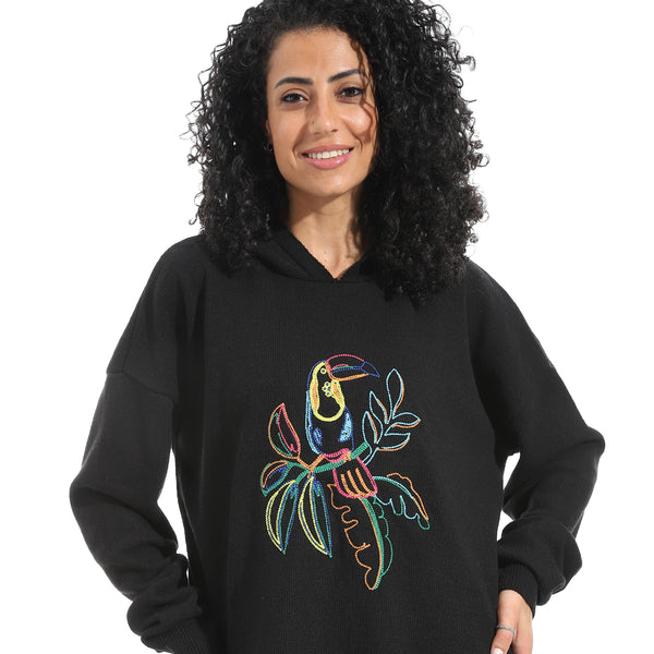 Printed_Long_Sleeves_Hoodie_-_Black