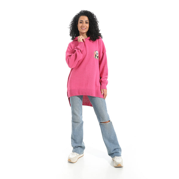 Printed_Long_Sleeves_Hoodie_-_Dark_Pink