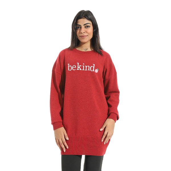 Embrodried_"Be_Kind"_Long_Sleeves_Red_Pullover_Red