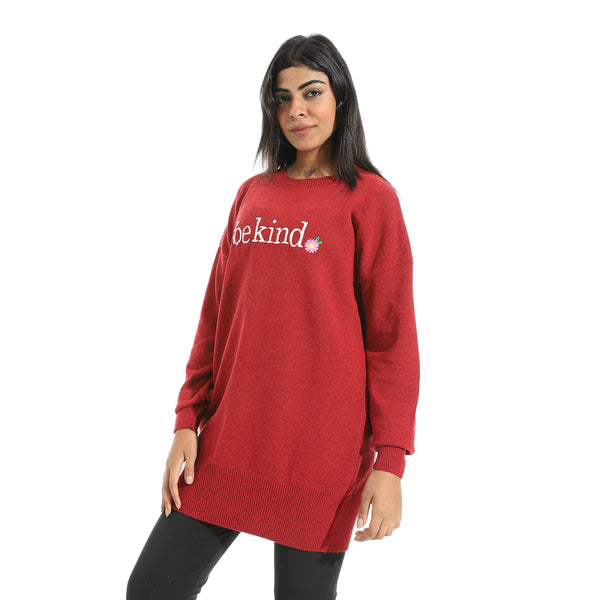 Embrodried_"Be_Kind"_Long_Sleeves_Red_Pullover_Red