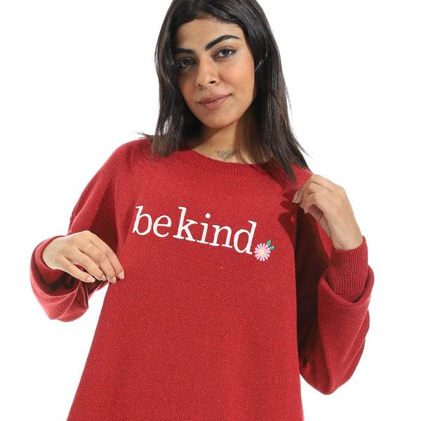 Embrodried_"Be_Kind"_Long_Sleeves_Red_Pullover_Red