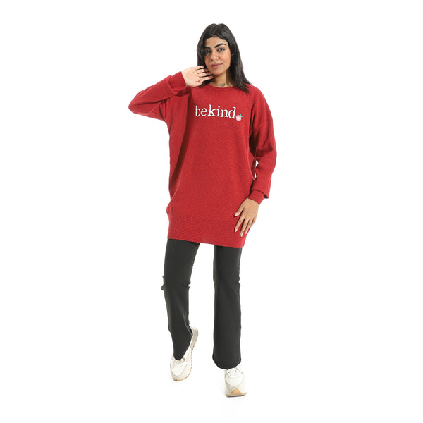 Embrodried_"Be_Kind"_Long_Sleeves_Red_Pullover_Red