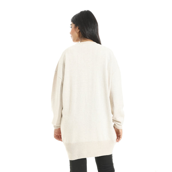 Embrodried_"Penguins"_Long_Sleeves_Beige_Pullover_Beige