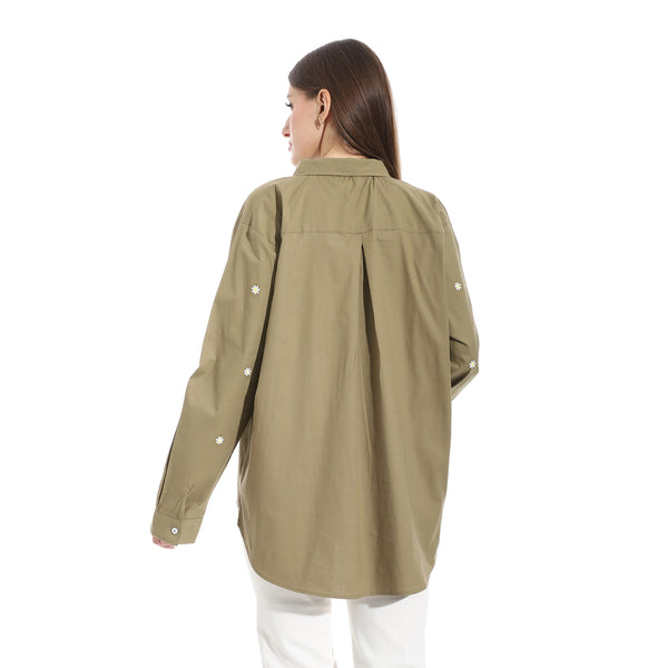 Embroidered_Turned_Down_Collar_Button_Closure_Shirt_-_Olive