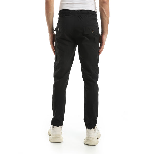 Stylish_Sided_Pockets_and_Elastic_Waist_Pants-Black