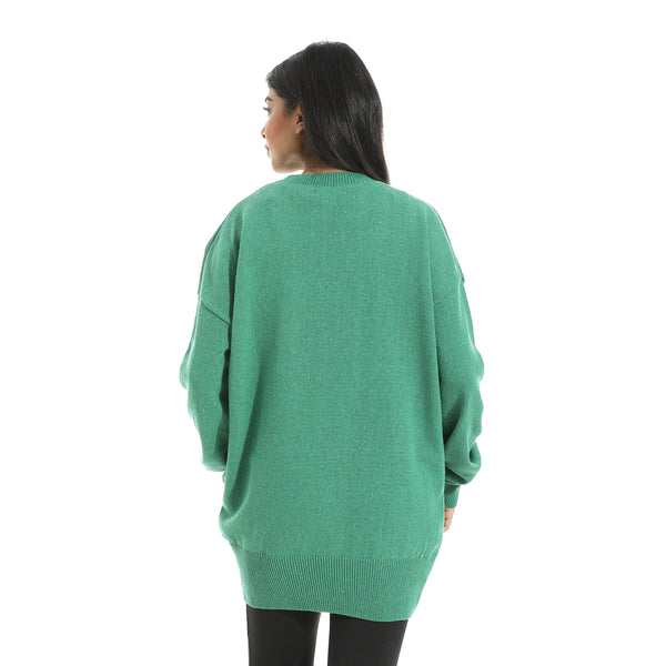 Embrodried_Flowers_Shapes_Long_Sleeves_Green_Pullover_Green