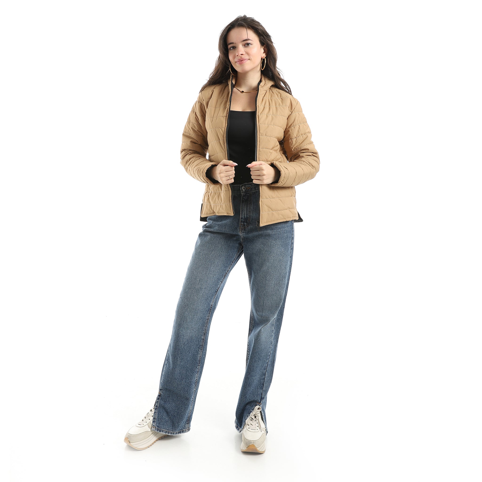 Stylish_zipper_Closure_Pump_Plain_Jacket_-_Camel