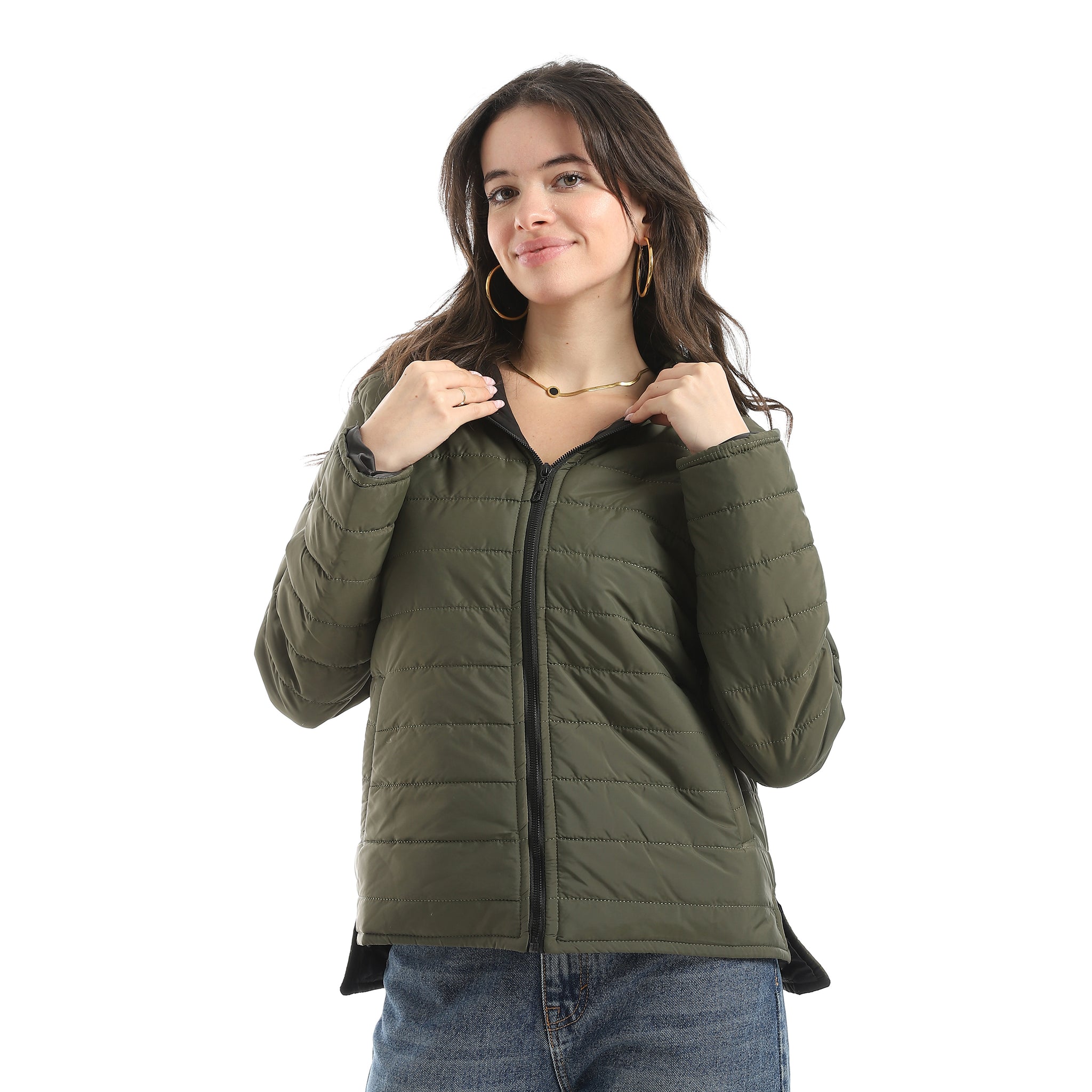 Stylish_zipper_Closure_Pump_Plain_Jacket_-_Olive