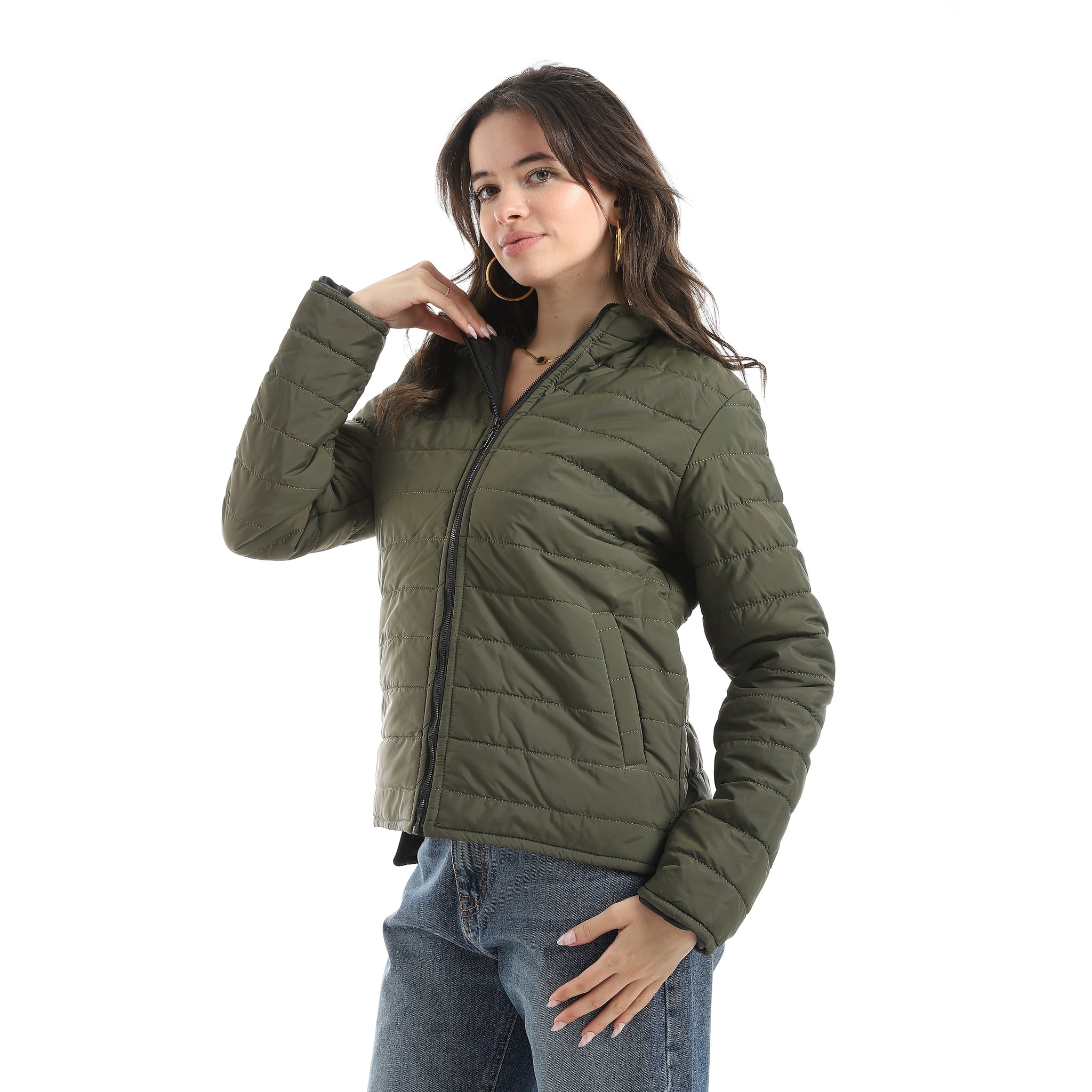 Stylish_zipper_Closure_Pump_Plain_Jacket_-_Olive