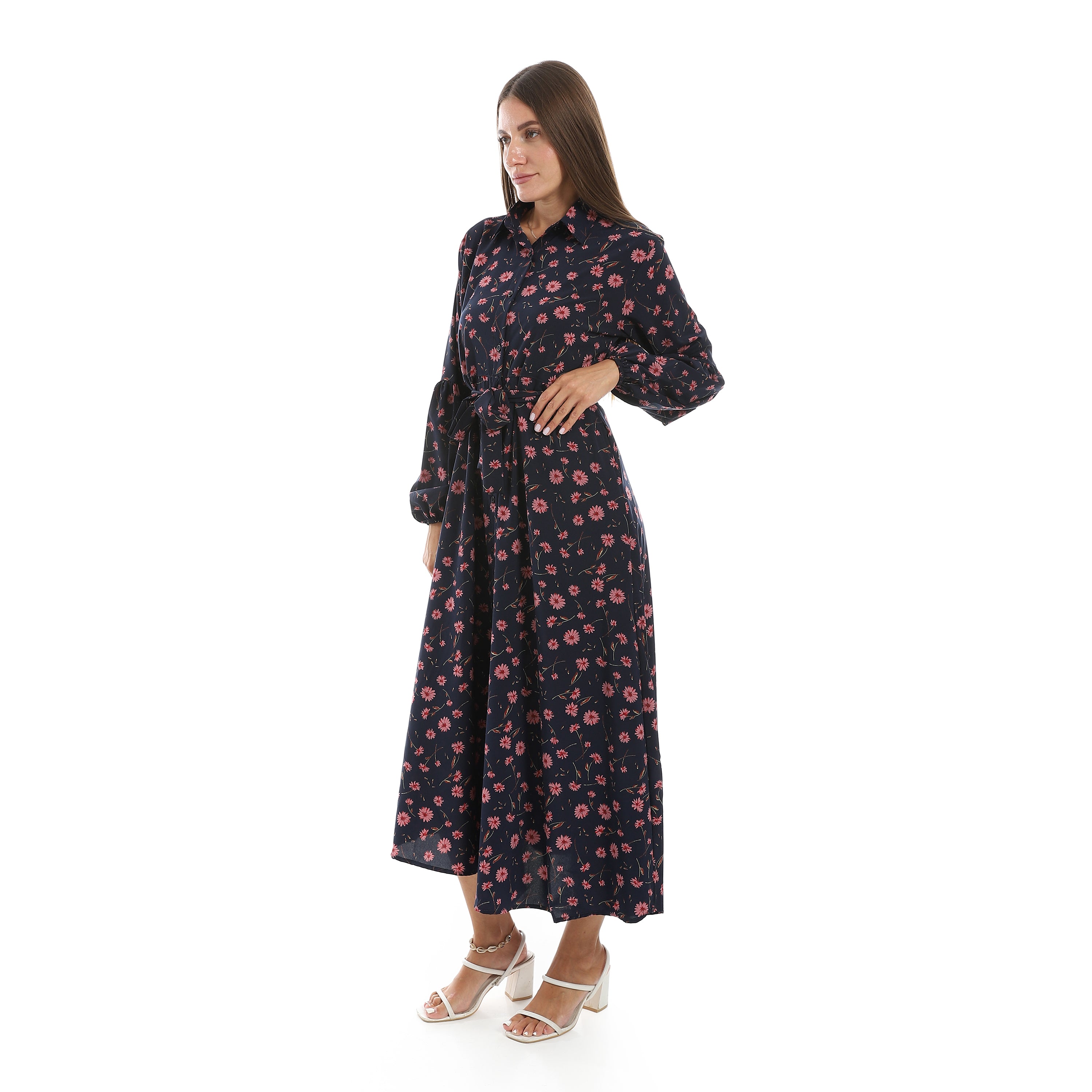 Classic_Everyday_Wear_Floral_Long_Sleeves_Maxi_Dress_–_Navy_&_Pink