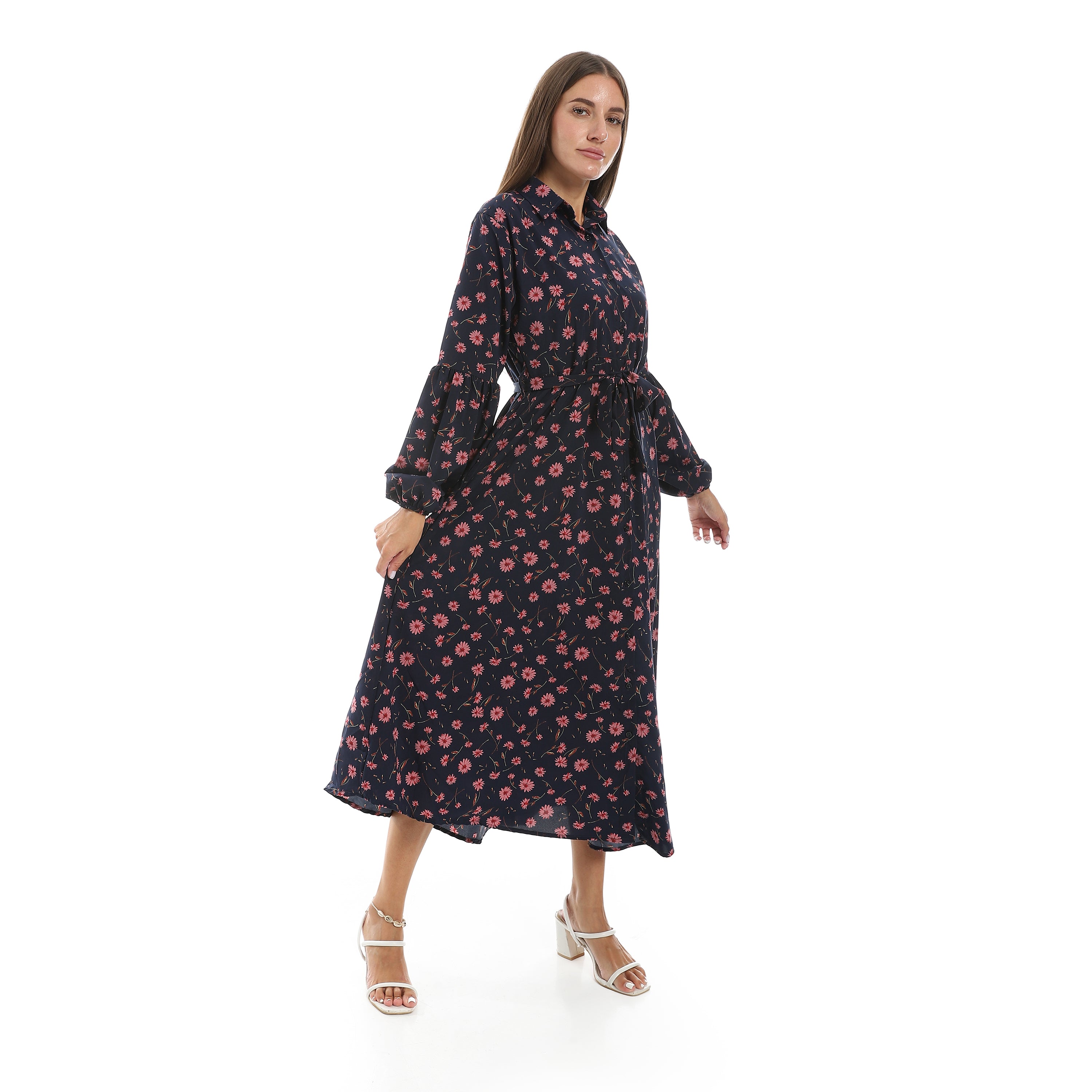 Classic_Everyday_Wear_Floral_Long_Sleeves_Maxi_Dress_–_Navy_&_Pink