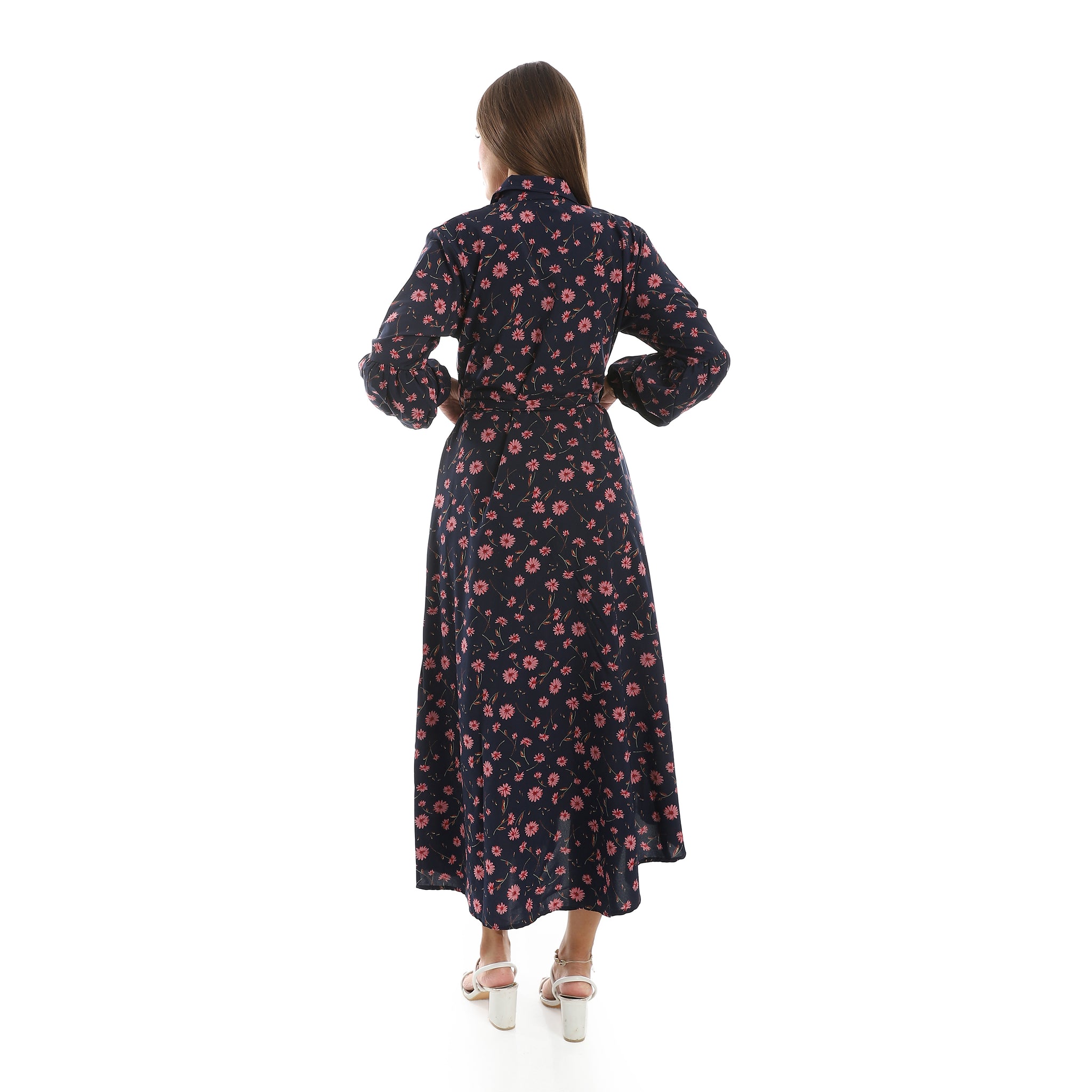 Classic_Everyday_Wear_Floral_Long_Sleeves_Maxi_Dress_–_Navy_&_Pink