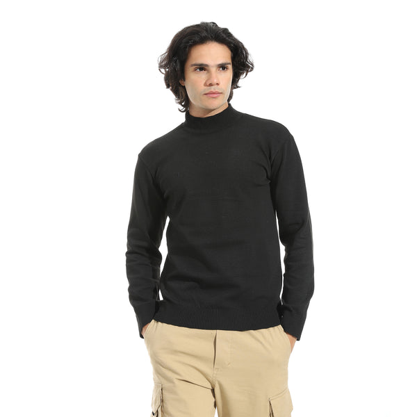 Long_Sleeves_Half_High_Collar_Pullover_-_Black