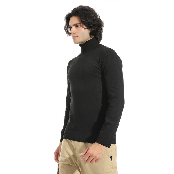Long_Sleeves_High_Collar_Pullover_-_Black