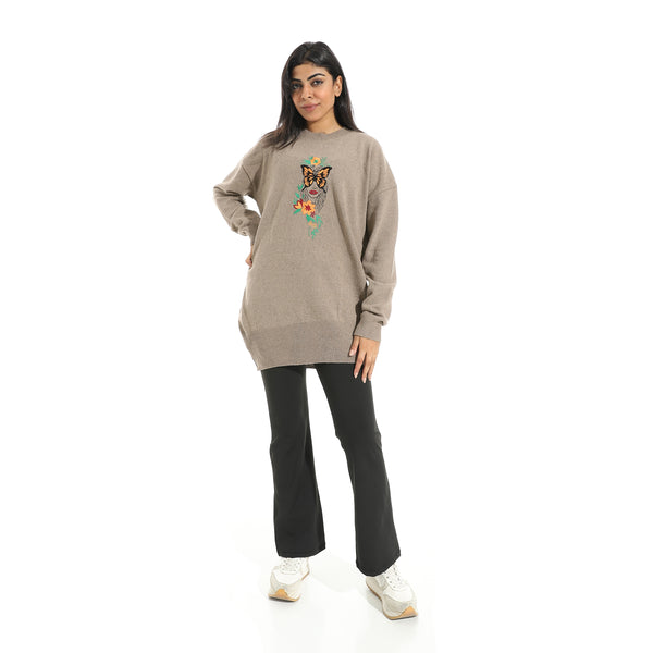 Embrodried_Butterfly_Shape_Long_Sleeves_Beige_Pullover_Beige