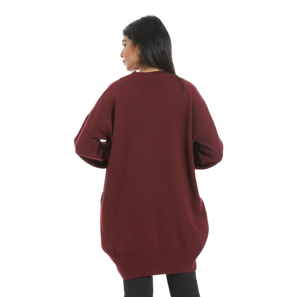 Embrodried_Cool_Duck_Shape_Long_Sleeves_Burgundy_Pullover_Red