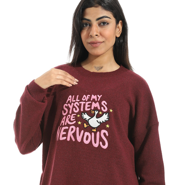 Embrodried_Long_Sleeves_Burgundy_Pullover_Red