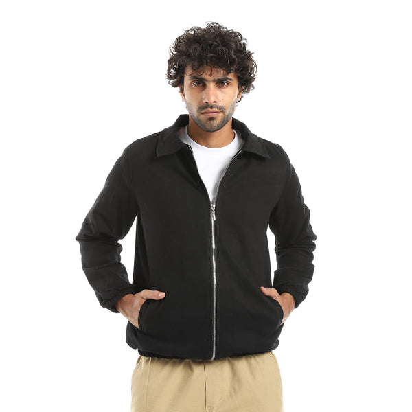 Gabardine_Zipper_Clossure_With_Turned_Down_Collar_Jacket___Black