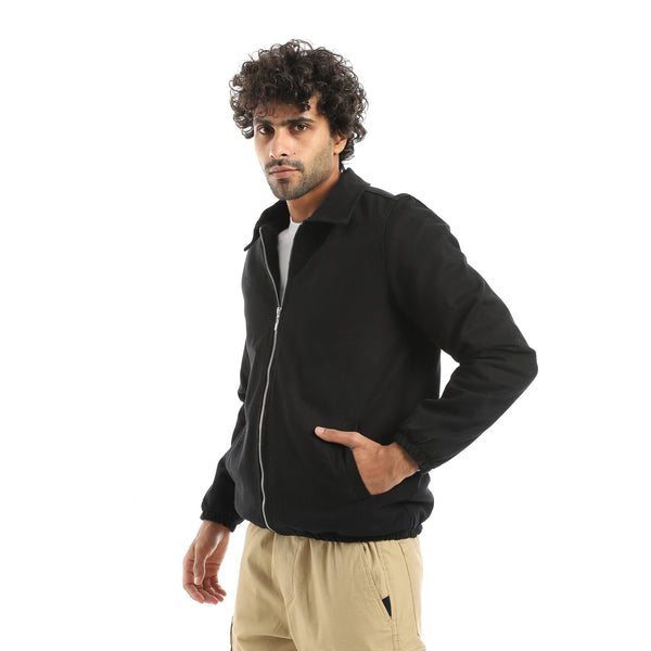 Gabardine_Zipper_Clossure_With_Turned_Down_Collar_Jacket___Black