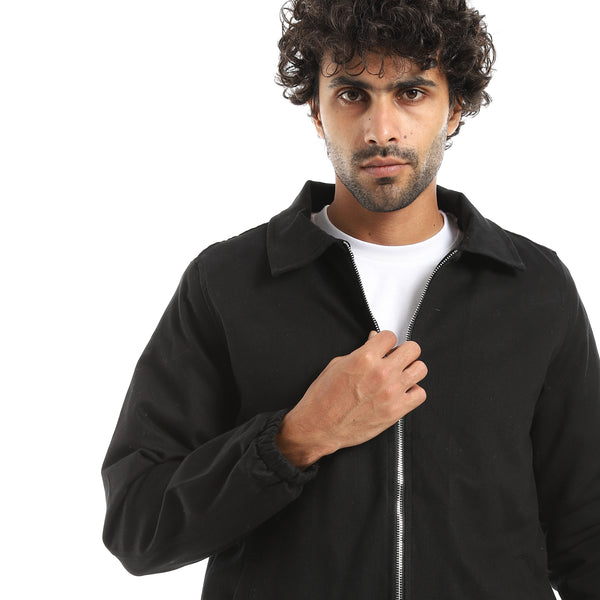 Gabardine_Zipper_Clossure_With_Turned_Down_Collar_Jacket___Black