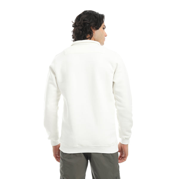 White_Turned_Down_Collar_With_Zipper_Closure_Basic_Sweatshirt-White