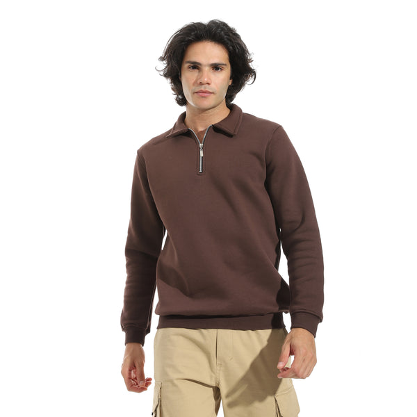 Turned_Down_Collar_Zipper_Closure_Sweatshirt_-_Brown