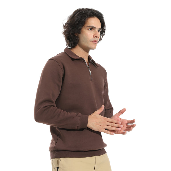 Turned_Down_Collar_Zipper_Closure_Sweatshirt_-_Brown