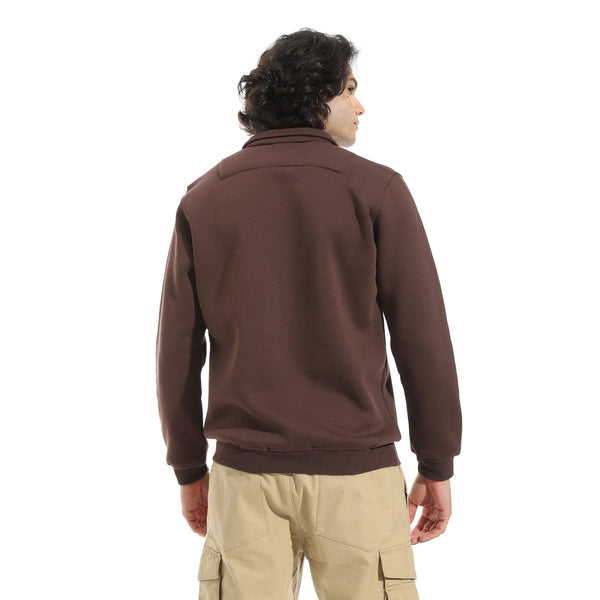Turned_Down_Collar_Zipper_Closure_Sweatshirt_-_Brown