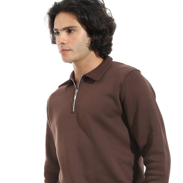 Turned_Down_Collar_Zipper_Closure_Sweatshirt_-_Brown