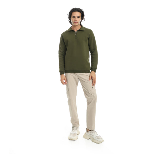 Olive_Turned_Down_Collar_With_Zipper_Closure_Basic_Sweatshirt-Green