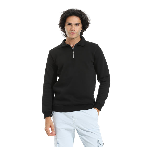Turned_Down_Collar_Zipper_Closure_Sweatshirt_-_Black