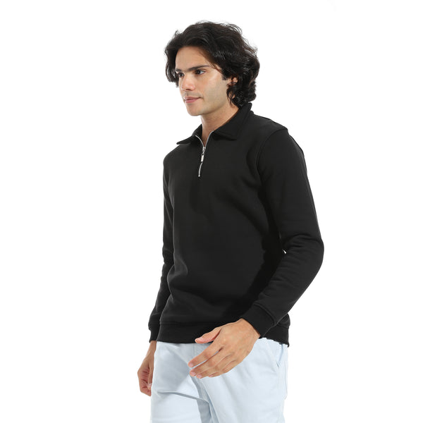 Turned_Down_Collar_Zipper_Closure_Sweatshirt_-_Black