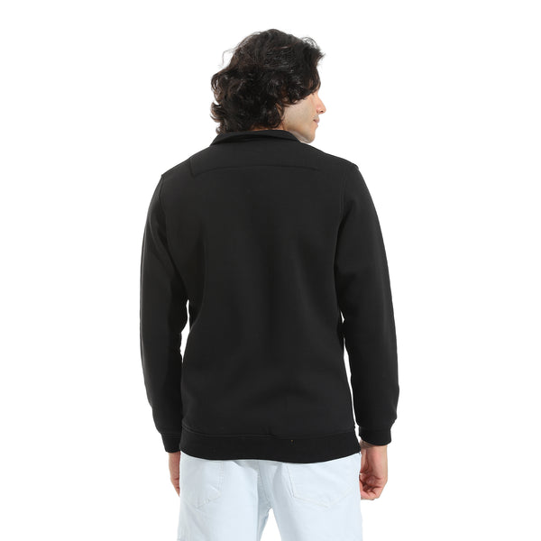 Turned_Down_Collar_Zipper_Closure_Sweatshirt_-_Black