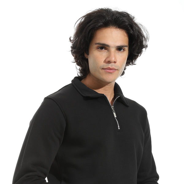 Turned_Down_Collar_Zipper_Closure_Sweatshirt_-_Black