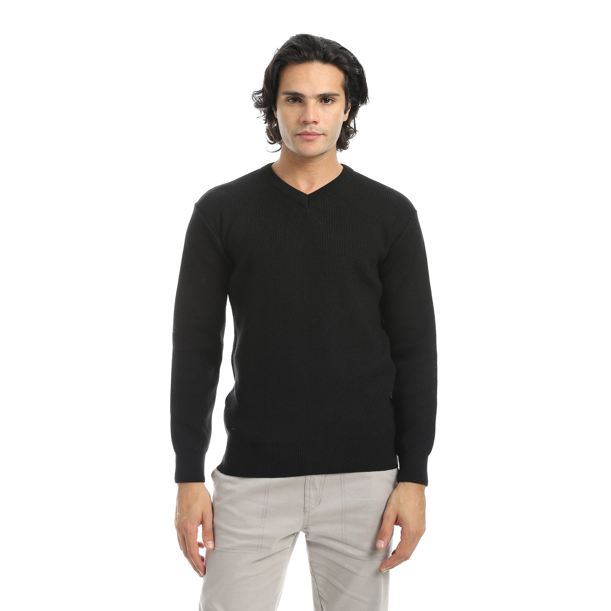 Basic_Everyday_Casual_Wear_V-Neck_Pullover_-_Black