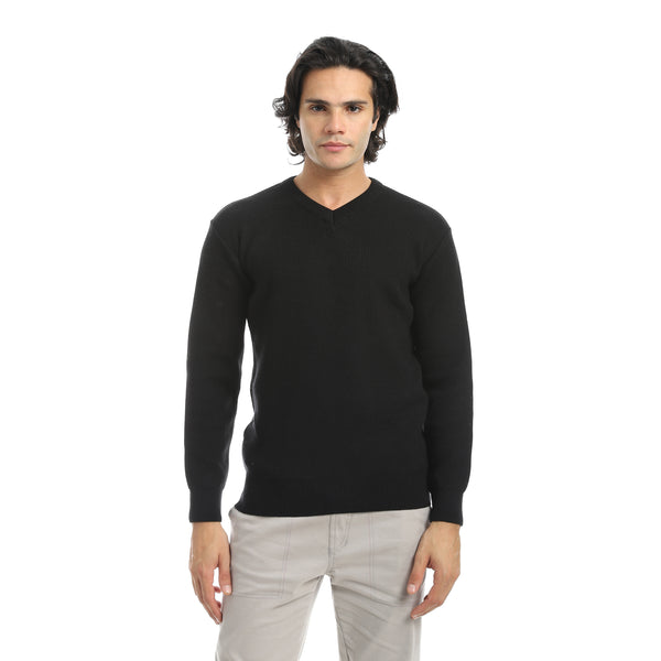 Basic_Everyday_Casual_Wear_V-Neck_Pullover_-_Black